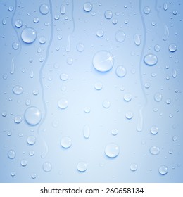 variety of water drops on a blue background