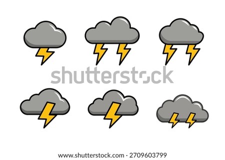Variety of weatherthemed icon set featuring gray cloud and yellow lightning