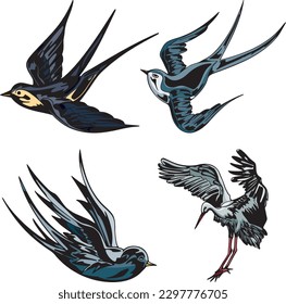 A variety of wildlife birds featuring one of them being a swallow vector.