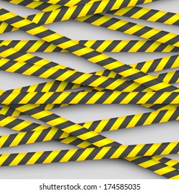 A variety of yellow caution tapes in vector format for construction and crime scene investigation concepts.