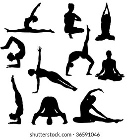 Variety of Yoga Poses Silhouettes. Great for website or design