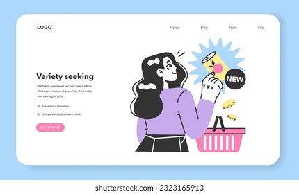Variety-seeking consumer behavior web banner or landing page. Non-repeating purchase. Mind psychology, switching among products or services. Marketing strategy building. Flat Vector Illustration