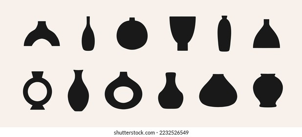 Varios shapes vases and potts. Vector isolated hand drawn boho style illustrations