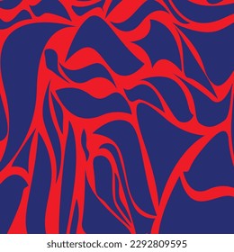 Various abstract blue shapes on red background, texture background.