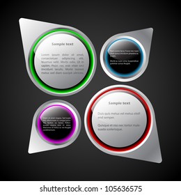 Various abstract bubbles with text on dark background