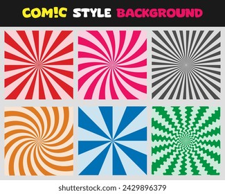 Various abstract comic style sunburst backgrounds in flat design