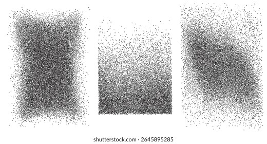Várias formas abstratas são preenchidas com pontos pretos e brancos espalhados, criando texturas e padrões intrigantes adequados para projetos artísticos ou elementos de design modernos.