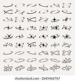 Various abstract orbit star symbol set vector. Set of abstract orbit star symbol in various vector design illustrations. Various abstract orbit star symbol vector collection. Vector.