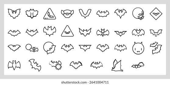 Various Abstract Outline Bat Icons for Halloween and Animal-Themed Designs