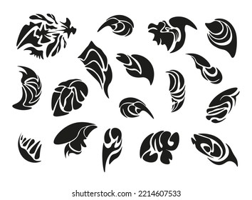 Various abstract set shapes of leaves or petals flat style. All objects isolated on white background. To create flowers and patterns.