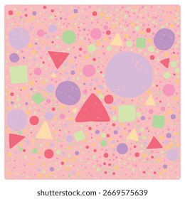 Various abstract shape isolated on pink background. Random blob shapes with pastel colors background. 