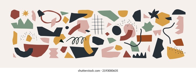 Various abstract shapes, lines and blots. Vector modern hand drawn illustration. All elements are isolated.