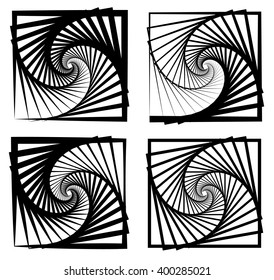 Various abstract spiral, vortex effects. Spiral, vortex effect with concentric shapes blended inwards. 4 different version.