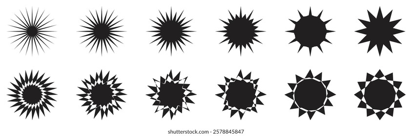 Various Abstract Starburst and Spiked Shapes Collection. Isolated On Transparent Background.