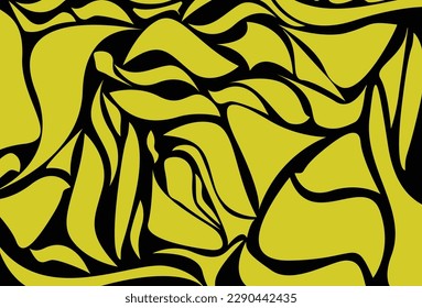 Various abstract yellow shapes on black background, texture background.