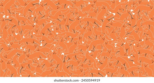 Various action of fox graphic with white color outline on orange background vector illustration.