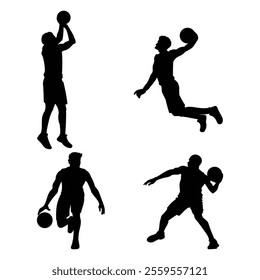 Various agile basketball player movements with silhouette images
