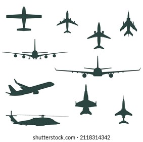 Various Aircraft Plane Helicopter Icons Vetor Illustration