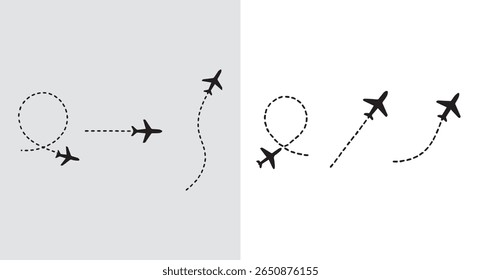 Varias rutas de vuelo de aviones representadas por líneas punteadas que sugieren destinos de viaje y diferentes opciones de ruta para la aviación.