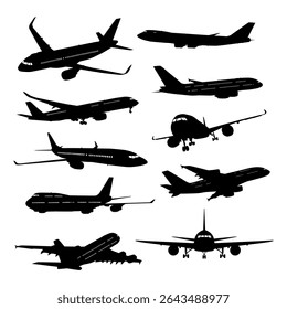 various airplane silhouettes on a white background
