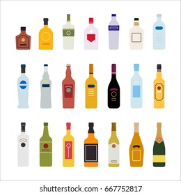 various alcohol bottle style vector illustration flat design