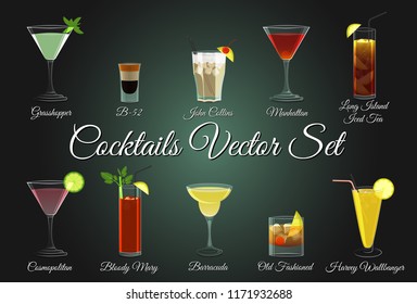 Various Alcohol cocktail vector set