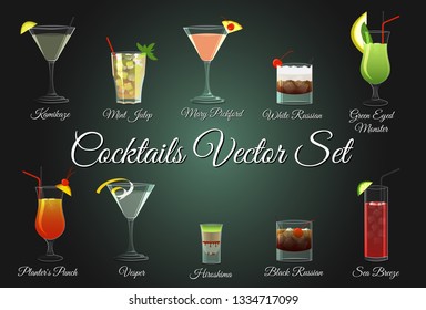 Various alcohol cocktails vector set