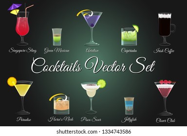 Various alcohol cocktails vector set