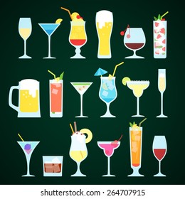 Various alcoholic drinks on a dark background.