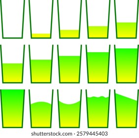 Various amounts of liquid or water, illustration elements ready for cooking lessons, education or similar activities