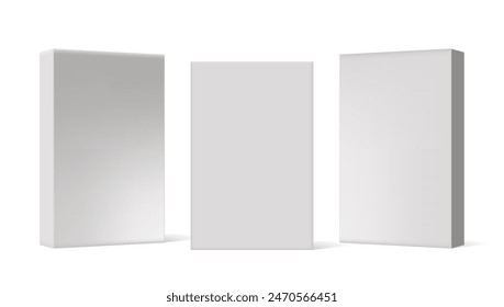 Conjunto de cajas de paquetes en blanco 3D de varios ángulos. VECTOR EPS10