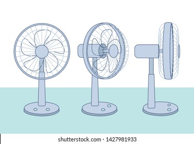 Various angles of fan image. hand drawn style vector design illustrations. 