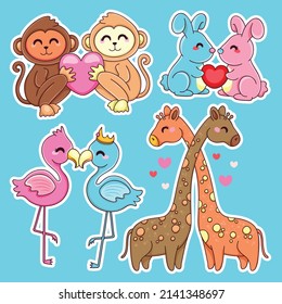 various animal couples hearts vector