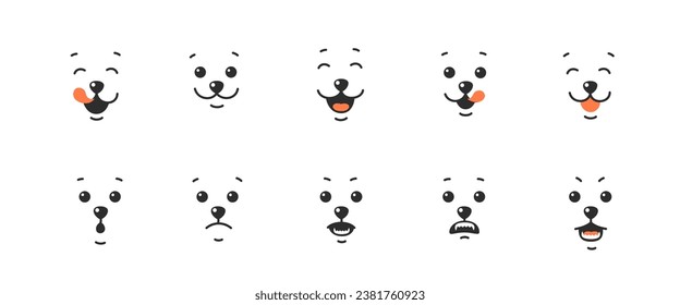 Various animal face, different emotions. Happy, angry and sad dog face. Vector illustration.