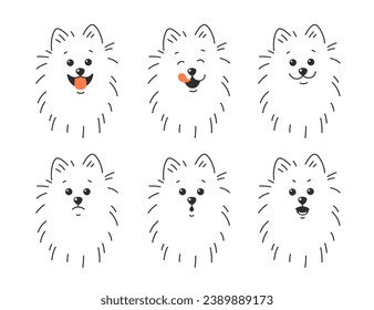 Cara animal diversa, emociones diferentes. Cara de perro feliz, enfadada y triste. Ilustración vectorial.