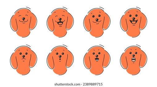 Various animal face, different emotions. Happy, angry and sad dog face. Vector illustration.