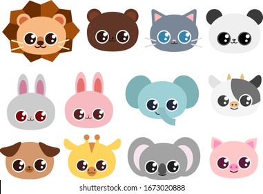 Various animal face illustration set
