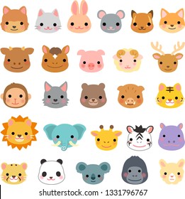 Various animal face set