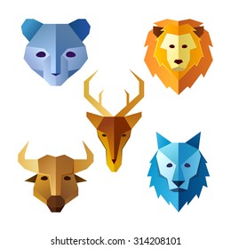 Various animal head in simple vector illustration