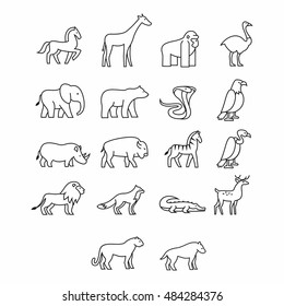 Various Animal Icon. Thin Line Design. Vector Illustration