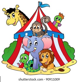 Various animals in circus tent - vector illustration.