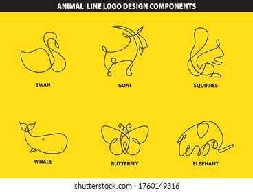 Various animals creative line logo design concept