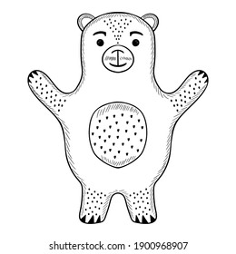Various animals with different folk ornaments. Cute doodle cat, squirrel, bear isolated, in vector. Greeting card, poster, banner illustration. Hand drawn set in scandinavian style. Sketch design.