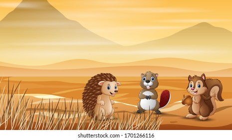 The various animals at dry land illustration