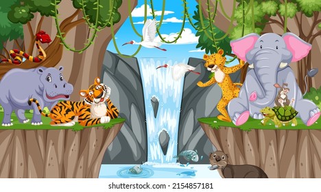 Various animals in the forest illustration