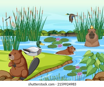 Various animals in the forest illustration