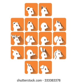 Various animals with gradient shadow at orange background