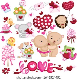 various animals in love on valentine