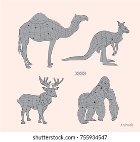 Various Animals Sketching and Line Art Vector Set