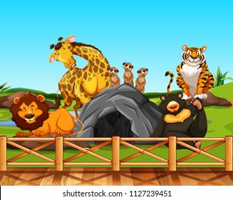 Various animals in a zoo illustration